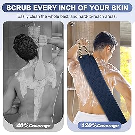 Exfoliating Back Scrubber with Handles, 39 Inch Double-Sided Back Exfoliator Body Scrub Towel, Exfoliating Washcloth Bath Tool for Use in Shower, Back Washer to Deep Clean Your Skin for Men & Women