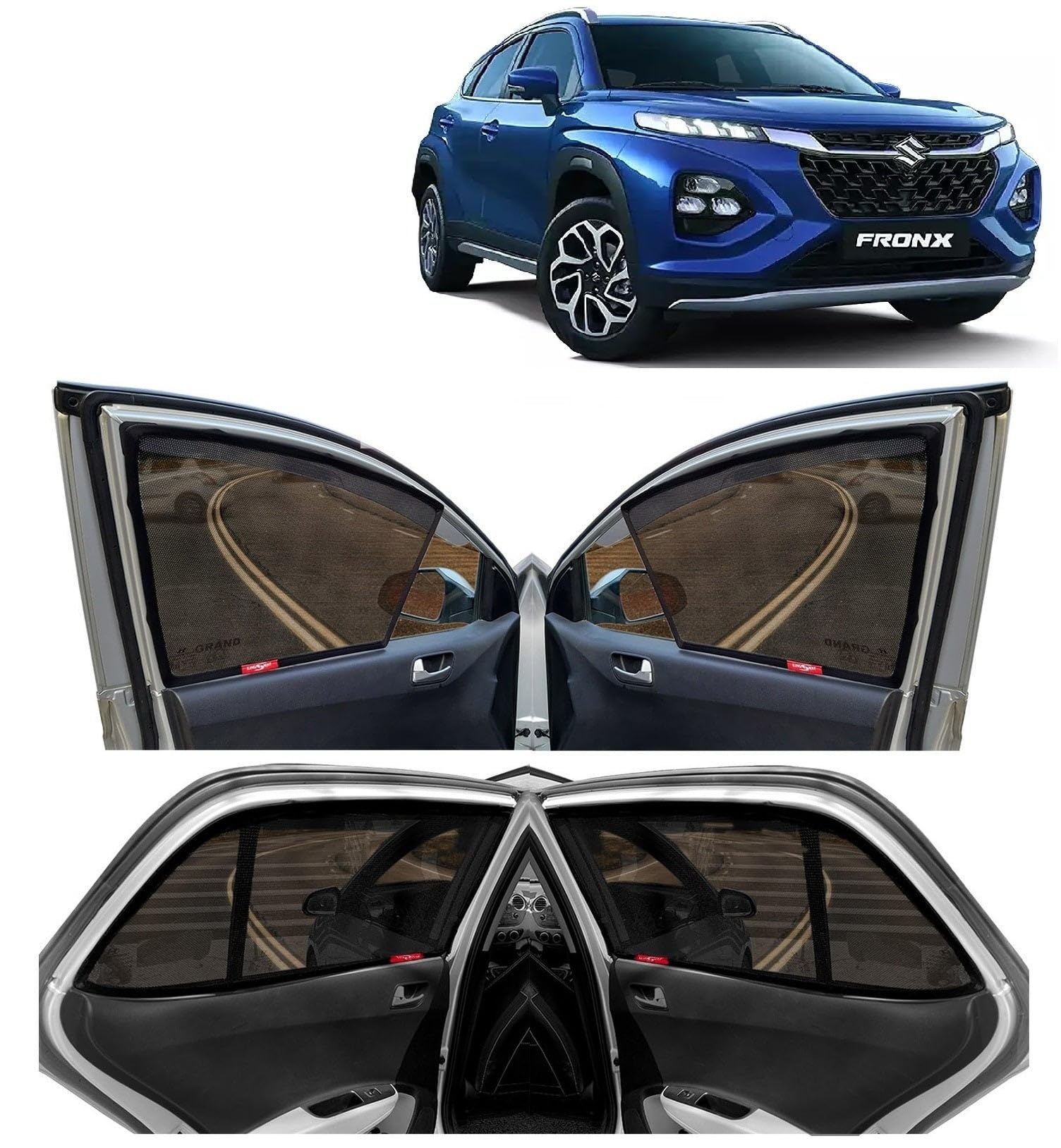 KINGSWAY Car Side Window Sun Shade Half Cut Magnetic with Rear Windshield Curtain Only Compatible with Maruti Suzuki Fronx Year 2023 Onwards All Model, Only Half Cut in Front Window, Pack of 5