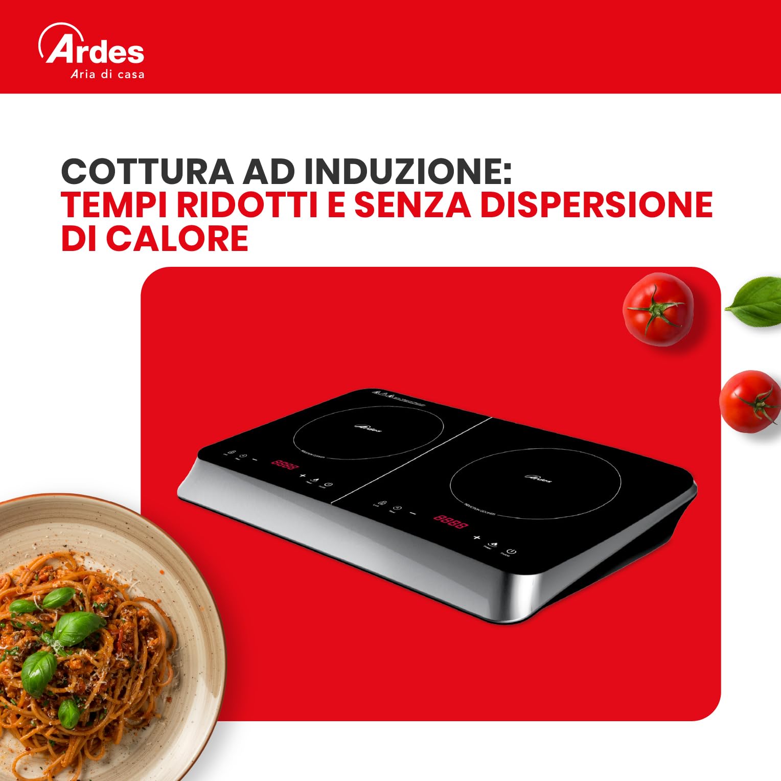 Ardes KOOKIE DUO Fornello Elettrico 2000 W + 1500 W con 2 Piastre a Induzione, Display Digitale e Temperatura Regolabile fino a 240°C, Colore Nero