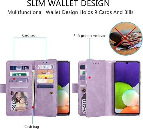 Miniatura 2 de UEEBAI Funda tipo cartera para Samsung Galaxy A53 5G, retro 9 ranuras para tarjetero, bolsillo con cremallera, cierre magnético, función atril con