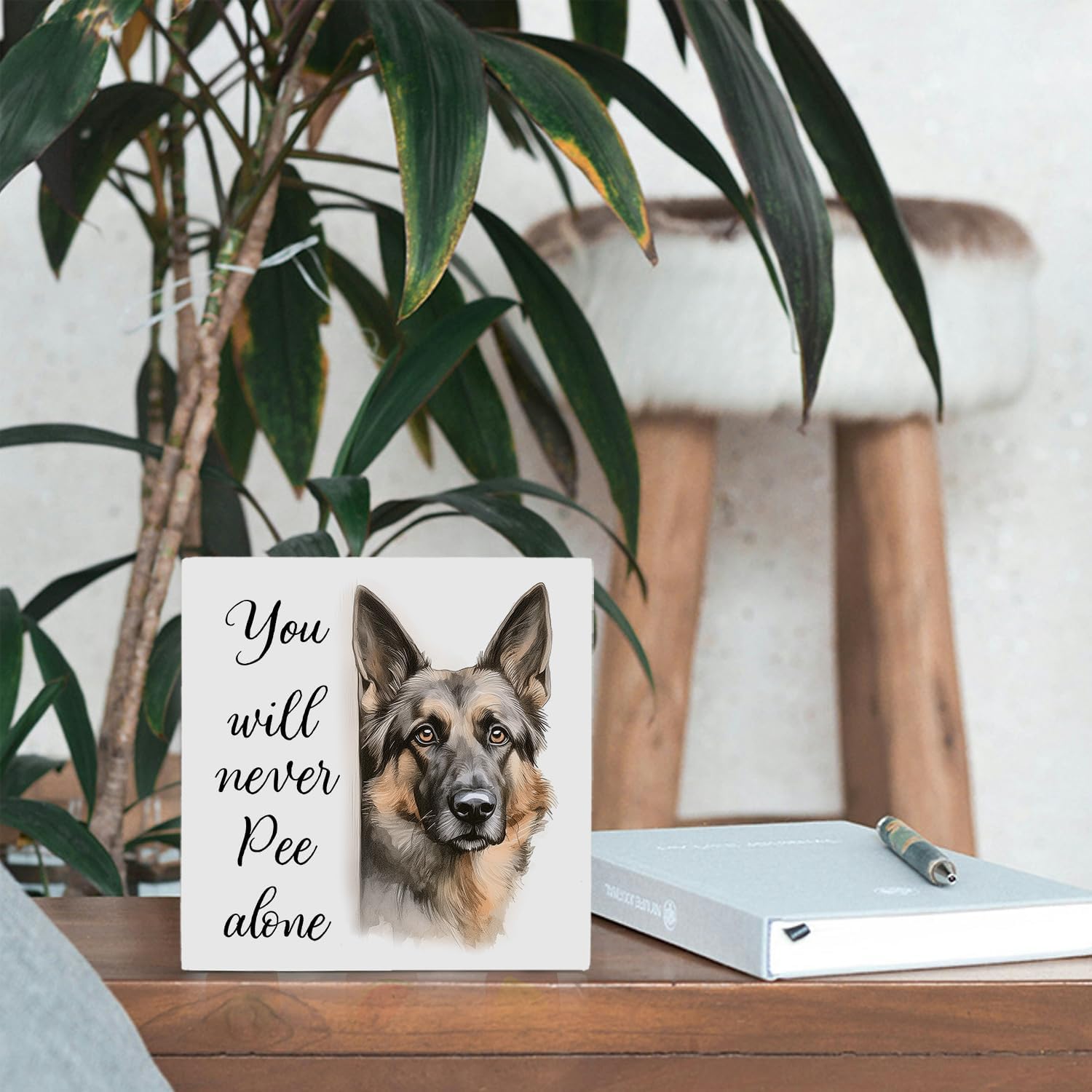 Funny German Shepherd Bathroom Wood Box Sign 5x5 Inch, Dog Bathroom Decor, German Shepherd Dog Lover Gifts Wood Box Signs for Bath Room Washroom Toilet Restroom Shelf Counter Decor image 3