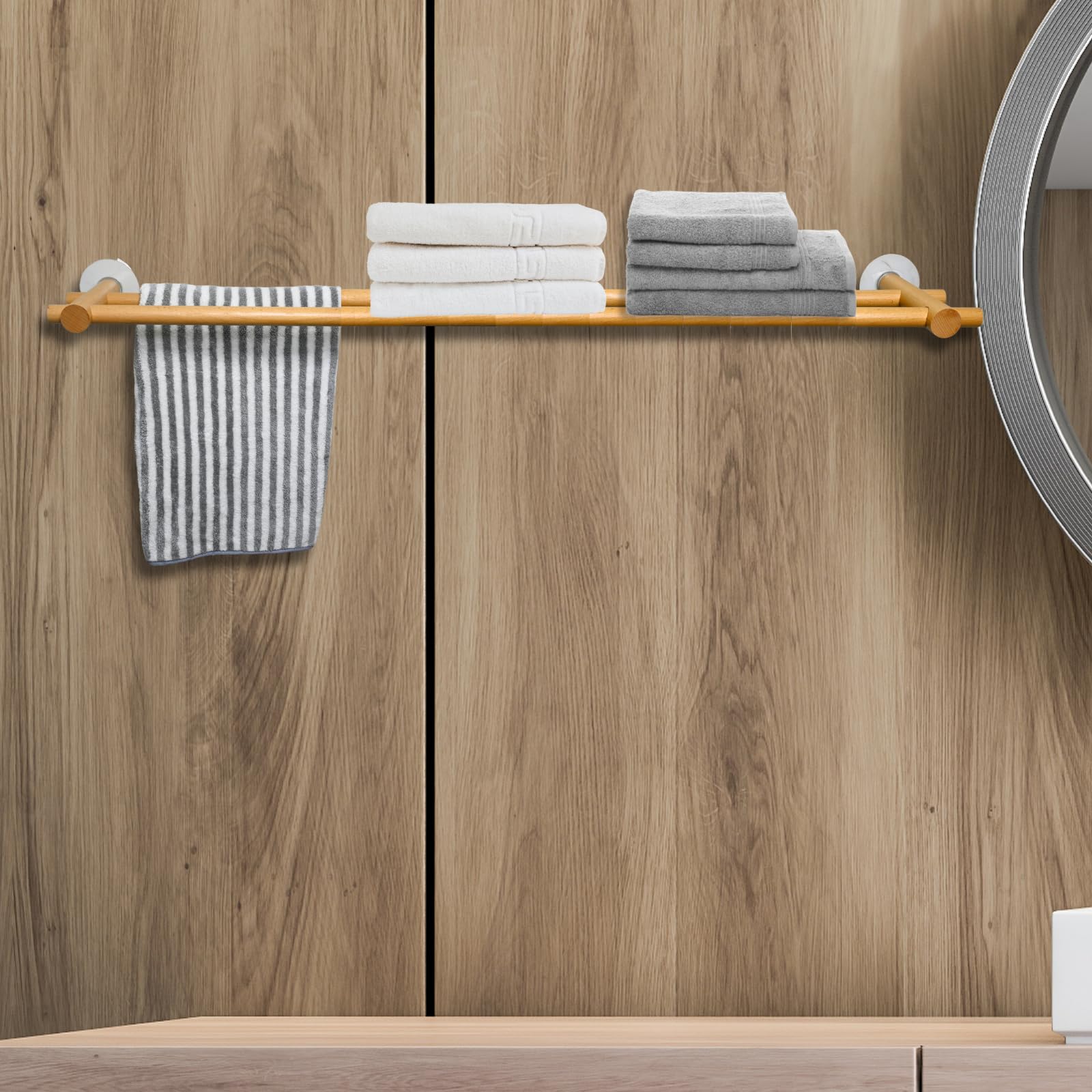 Beyeutao Towel Racks for Bathroom Wood 32 Inch Towel Bar Command Hook Towel Bar Wall Mount Towel Holder Adhesive Shower Towel Bar.