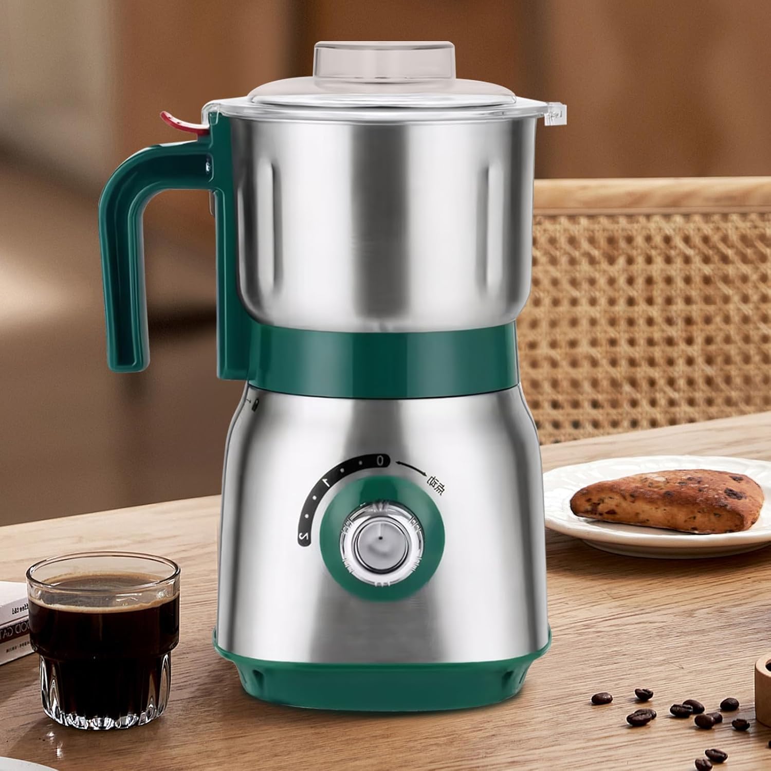 cjc Versatile Grain Grinde For Kitchen, Wet & Dry Use, 500W Electric Mill Spice Coffee Beans Grinders - 3 Removable Stainless Steel Blades-3 speed adjustment