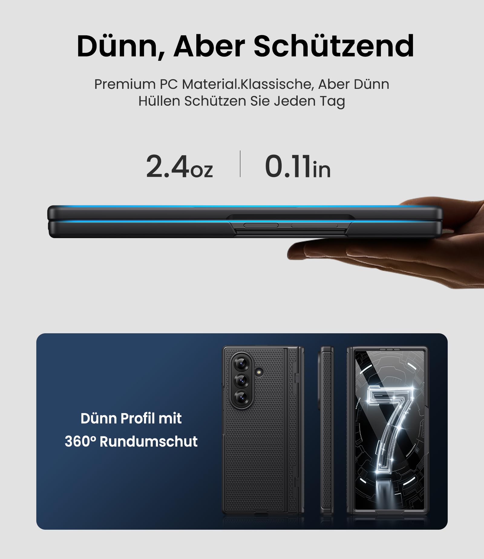 Cover con supporto per Samsung Galaxy Z Fold 7, Supporto, Protezione Schermo Anteriore, Pellicola protettiva Resistente, Antiurto per schermo frontale, Sottile, Nero