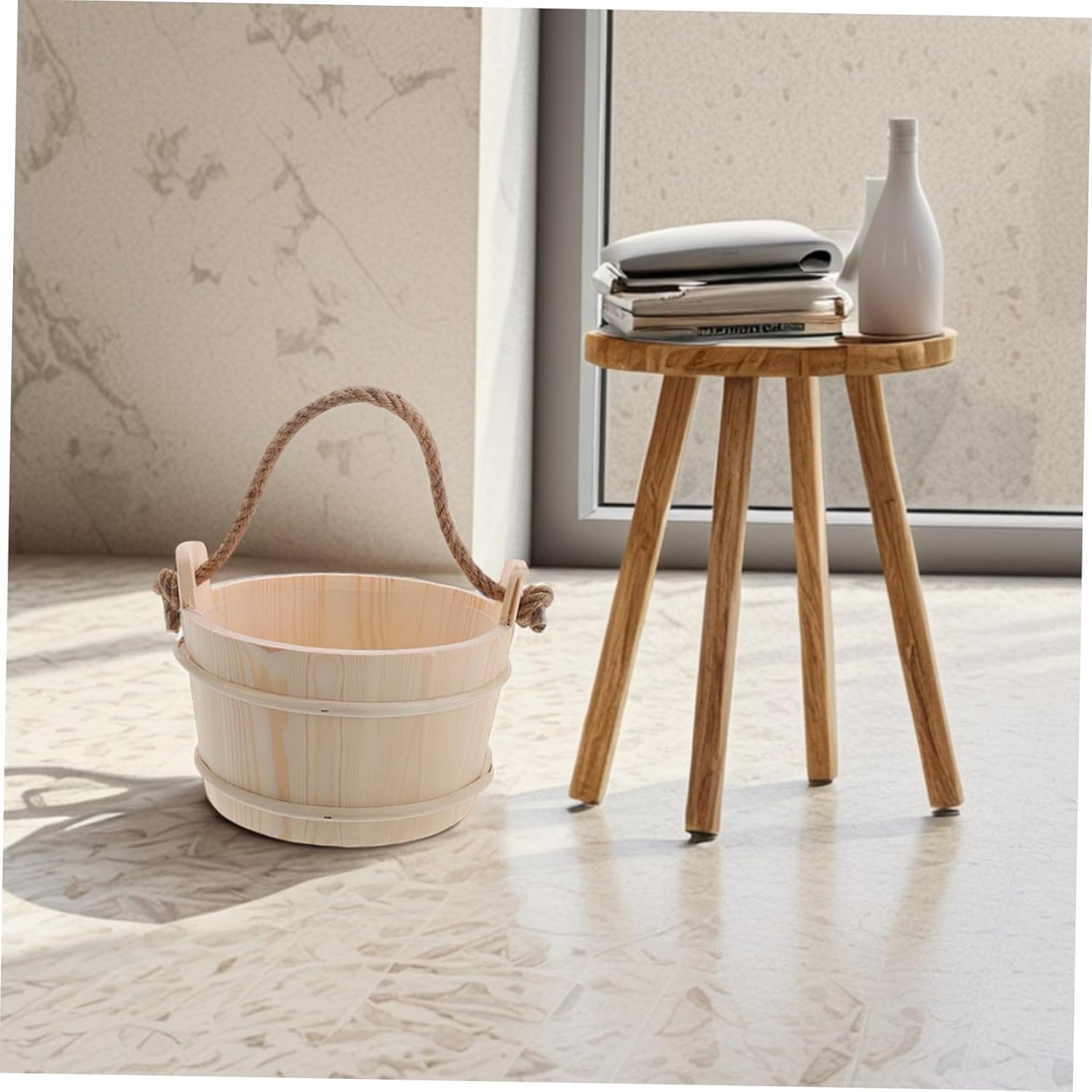 Natural Sauna Spa Tools Wood Bucket and Ladle Set Foot Bath Supplies Sauna Room Accessory Kit