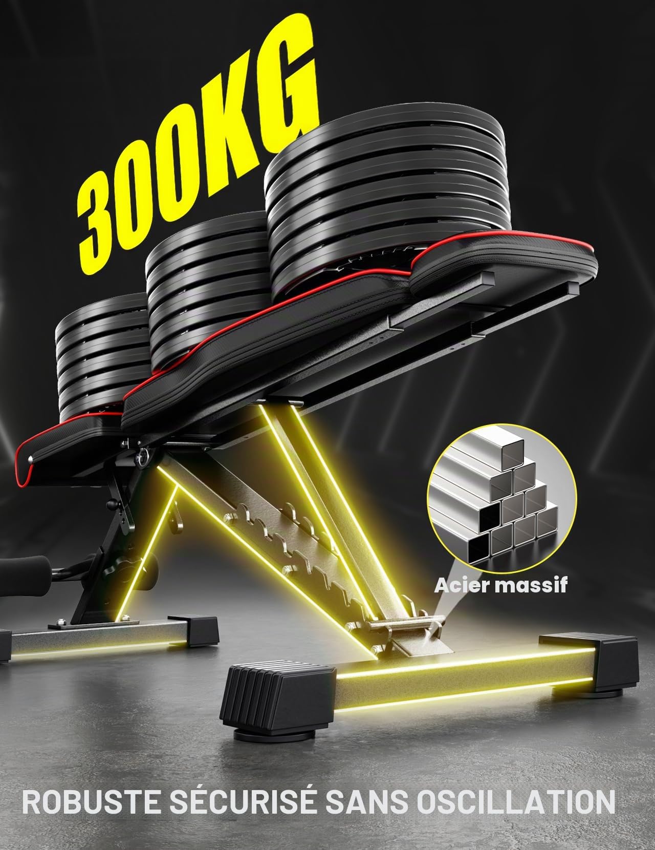 YOLEO Banc de musculation pliable multifonction avec supports pour la maison, banc de musculation réglable avec plateau, banc de musculation avec poids et curl des jambes