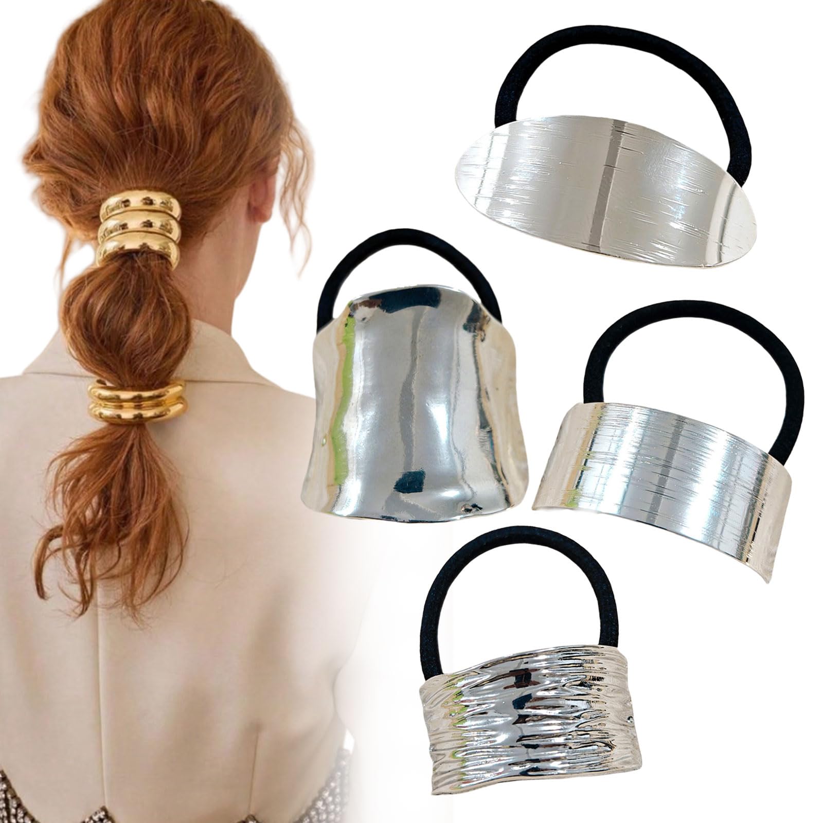 Cohbskj Metal Hair Ties, Gold Hair Cuffs, Gold Ponytail Cuff, Metal Geometric Elastic Hair Ties, Fashion Glossy Arch Ponytail Hair Tie Gold Hair