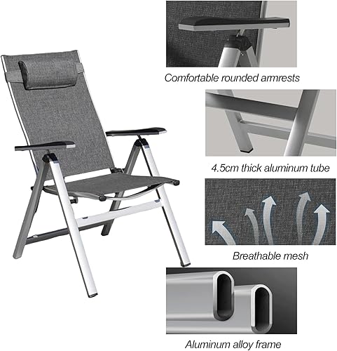 Miniatura 6 de Folding Chairs with Headrest, 7 Levels Adjustable, Aluminium Frame, Portable Cozy Recliner, Arm Chair for Garden, Terrace, Swimming Pool