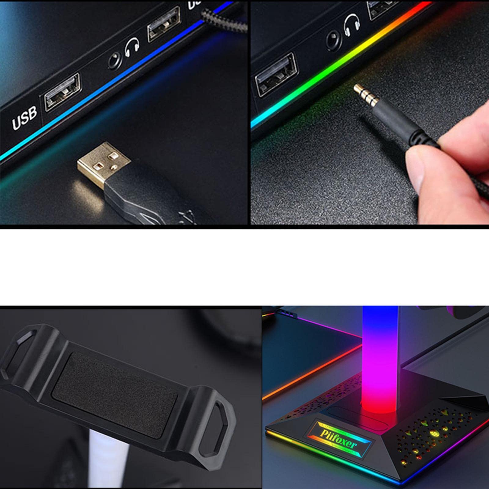 2 x supporto universale per cuffie RGB 3,5 mm, resistente per scrivania, PC, laptop