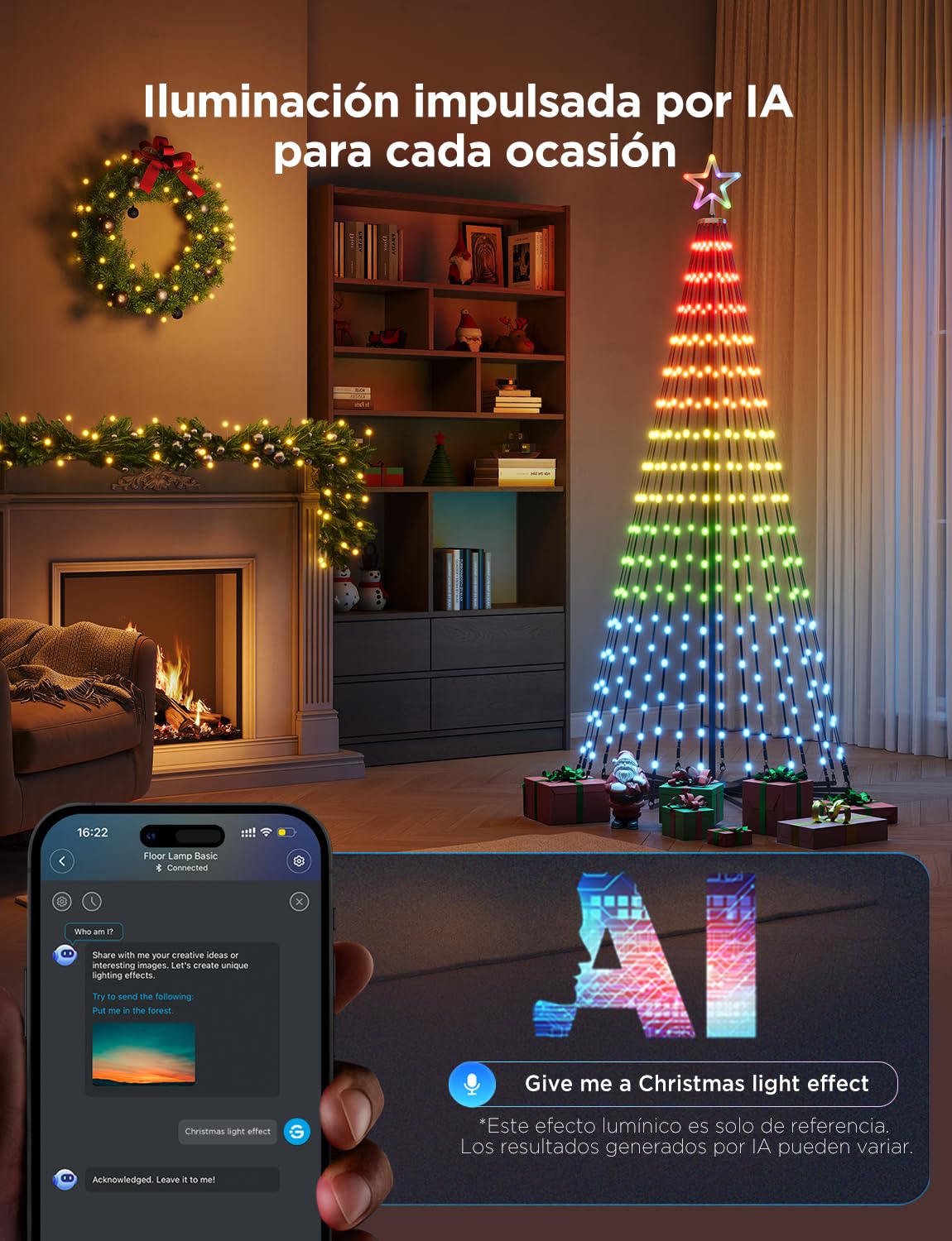 Govee Christmas Cone Tree Lights,1,82m 316 LED RGBIC, Negro | Control APP Inteligente, 82+ Modos de Escena, IP67 Resistente, Decoración Halloween y Navidad, Modo Música