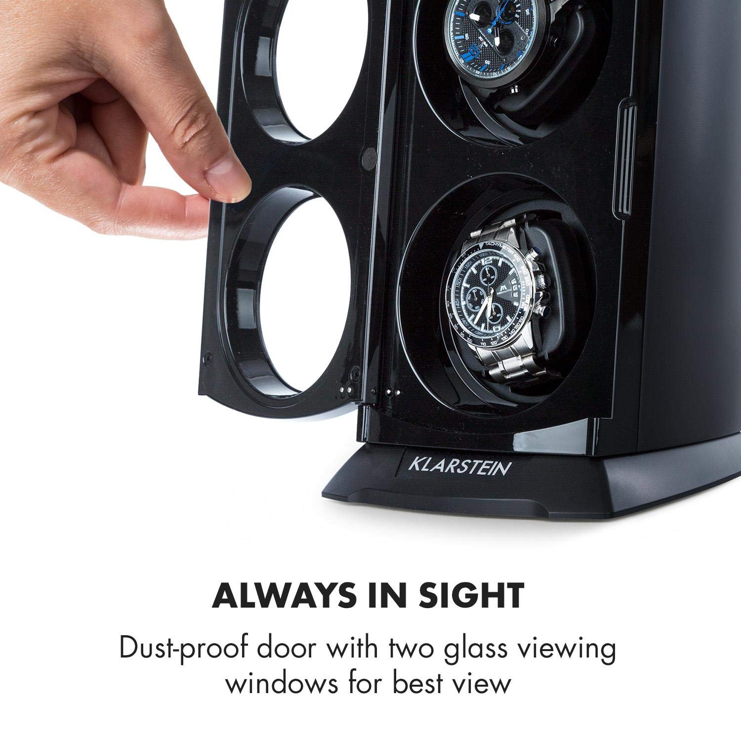 KLARSTEIN St. Gallen Premium - Caja Relojes automáticos, Caja giratoria Reloj automático, 2 Relojes, 4 velocidades, Rotación bidireccional, Cojines Revestimiento Terciopelo, Watch Winder, Negro