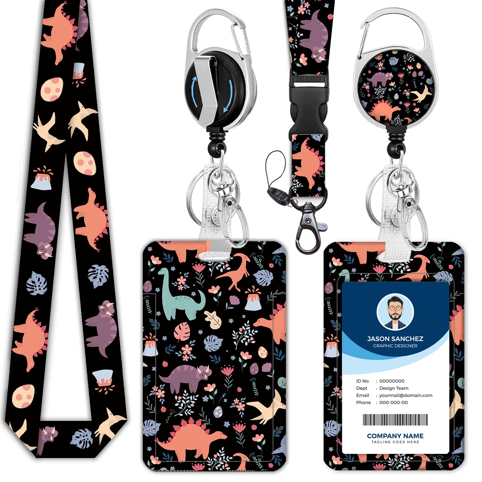 KDQEP Dinosaur Lanyards for Id Badges,Cute Badge Reel Retractable and Detachable Name Tag Clip,Breakaway Lanyards for Id Badges,Teacher Nurse Student