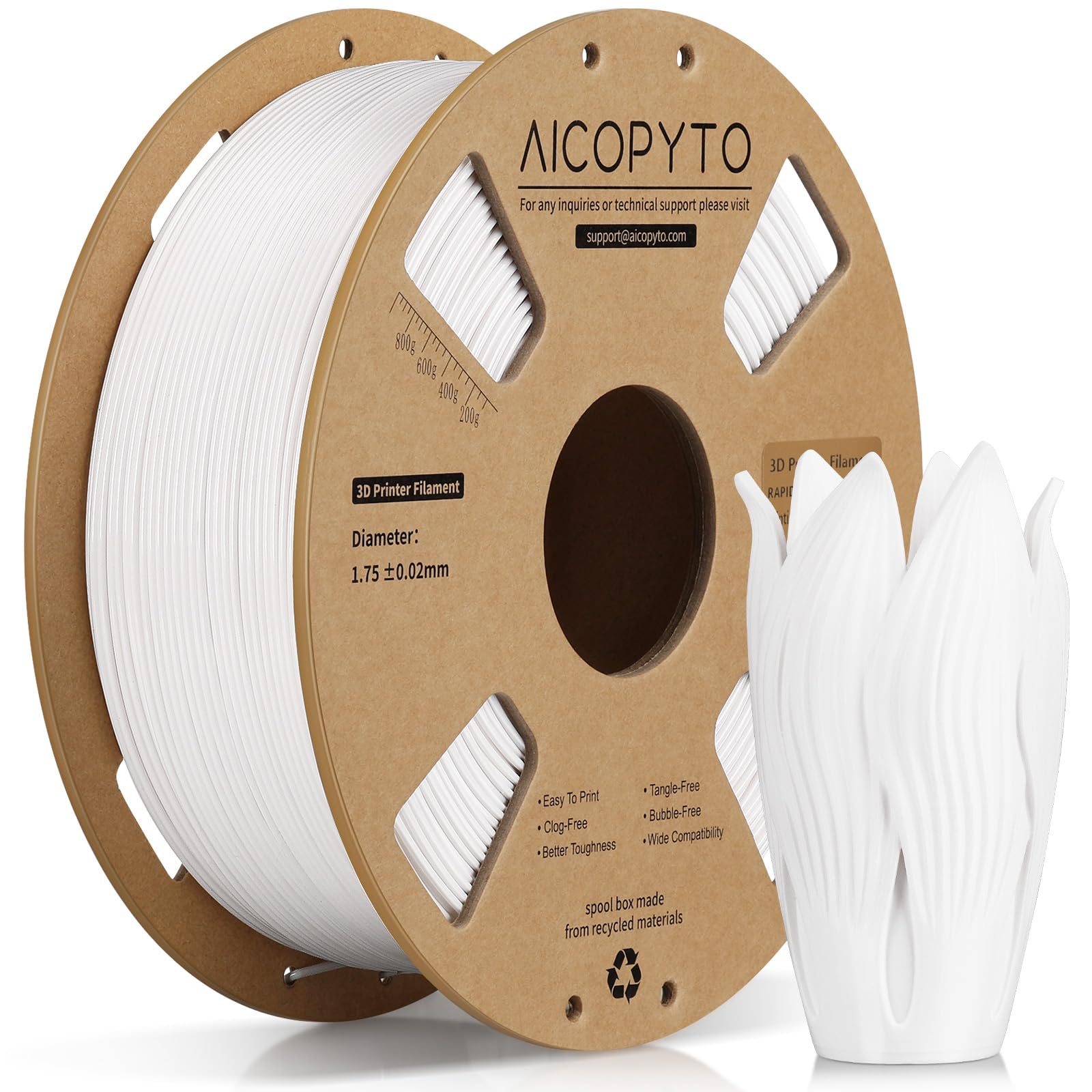 PETG Filament 1.75mm White 1KG High Speed 30-600mm/s 3D Printer Filament Rapid White PETG Dimensional Accuracy +/- 0.02mm, 1kg Cardboard Spool(2.2lbs) Fits for Most FFF 3D Printers