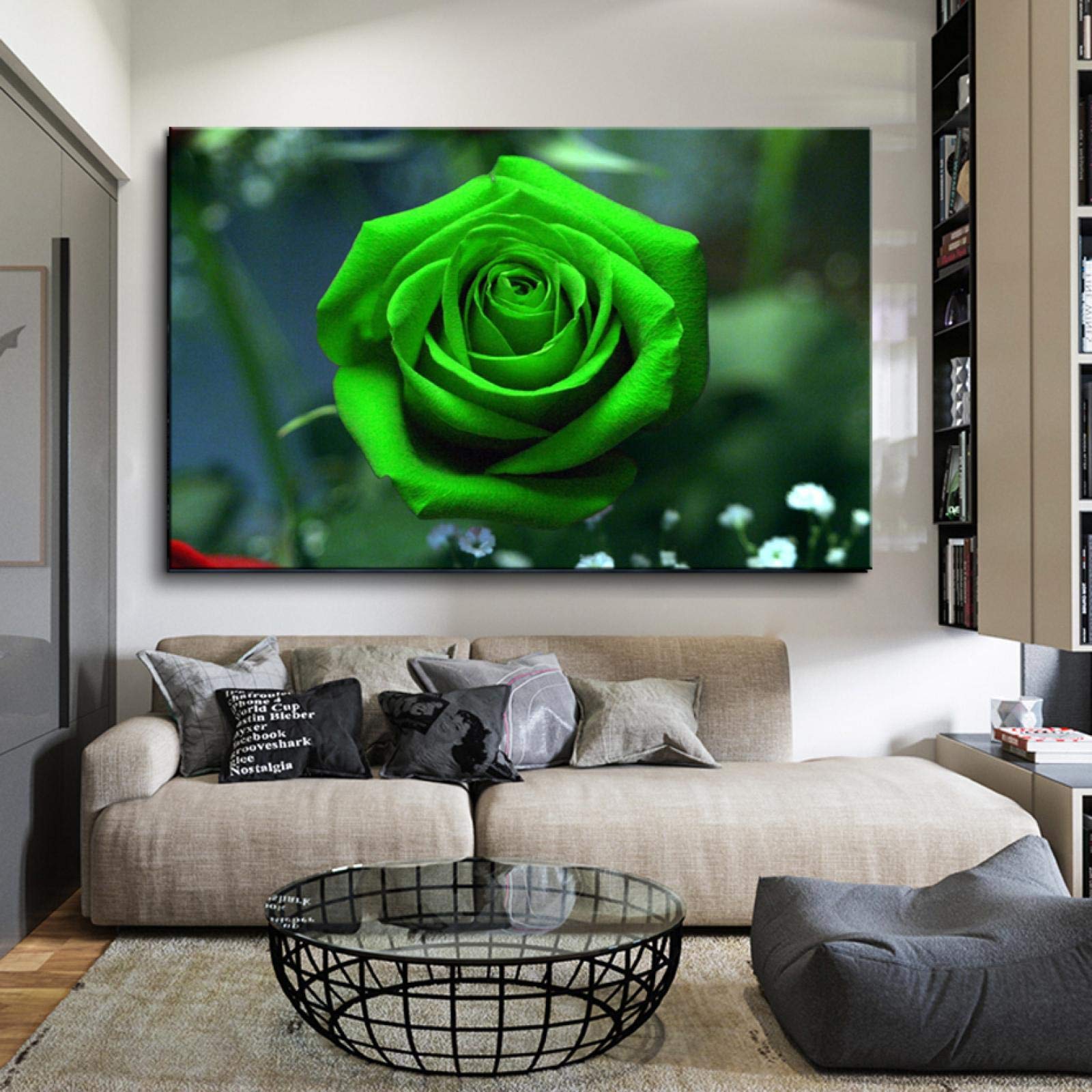 Plante affiches peinture sur toile moderne vert rose au rendu artistique raffiné