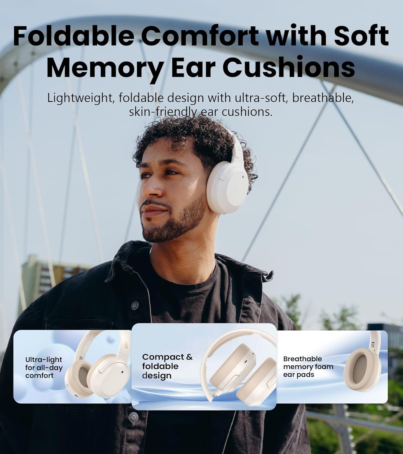 Edifier W820NB Plus Gen 2 Wireless Over-Ear Noise Cancelling Headphone, -49 dB ANC, LDAC Hi-Res Audio, 88H Playtime, Spatial Sound, Volume Guard, Bluetooth V6.1 Multipoint, Fast Charge - Ivory