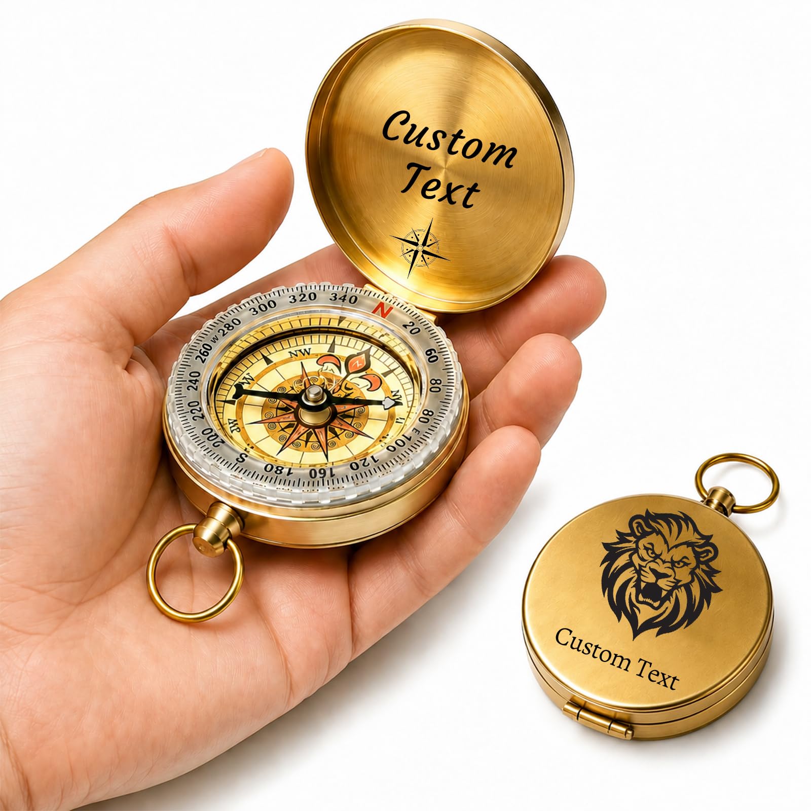 Custom Portable Brass Compass Personalised Engraved Text Unique Gift (brass-1)