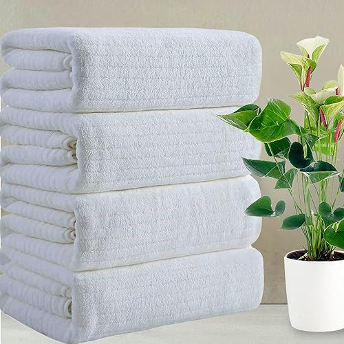 Mistyrose Juego de 4 toallas de baño de gran tamaño, color blanco, de 35 x 70 pulgadas, de microfibra, suave, XL, súper absorbentes, de secado