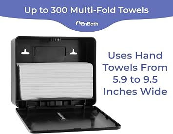 Multifold Paper Towel Dispenser Wall Mount (Black), Folded Hand Towel Dispenser for Bathroom/Restroom (Holds up to 300 Towels), Commercial Paper Towel Holder, Trifold Paper Towels Dispenser by EnBath