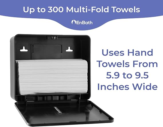Multifold Paper Towel Dispenser Wall Mount (Black), Folded Hand Towel Dispenser for Bathroom/Restroom (Holds up to 300 Towels), Commercial Paper Towel Holder, Trifold Paper Towels Dispenser by EnBath