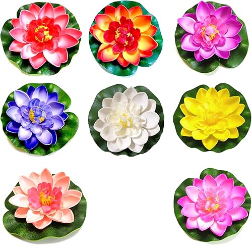 8 piezas realistas de lirio artificial de agua flotante de espuma de loto, decoración de estanque flotante para estanque, piscina, acuario,
