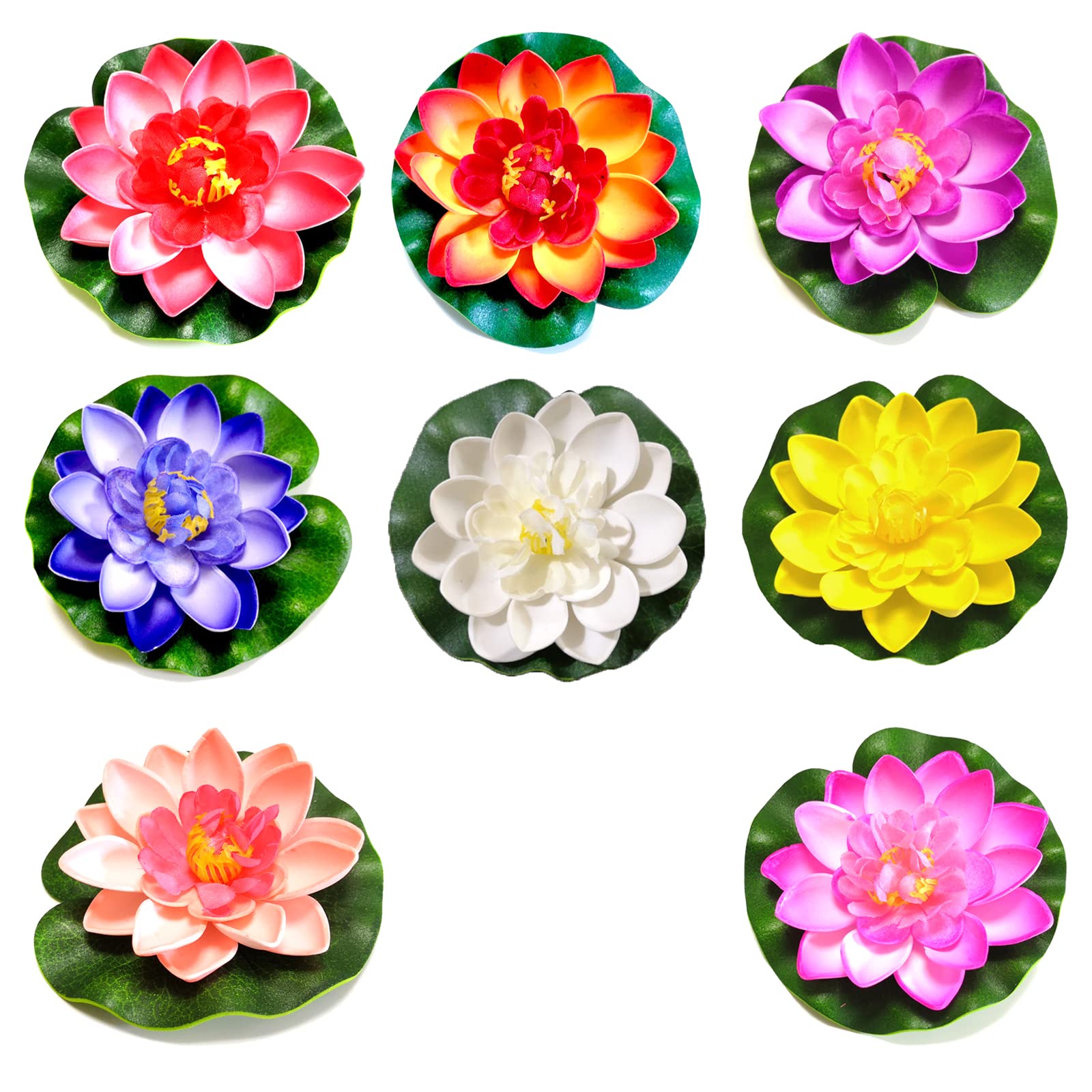Green 通用 8 Pcs Realistic Lily Artificial Water Floating Foam Lotus Flowers Floating Pond Decor For Pond Pool Aquarium Water Decoration
