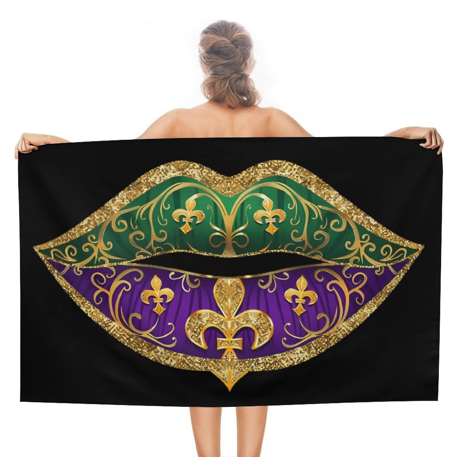 CGSBNGHA Mardi Purple Green Lips Fleur-De-Lis Gras Beach Towels Soft Bathroom Bath Pool Swim Towels for Women Men
