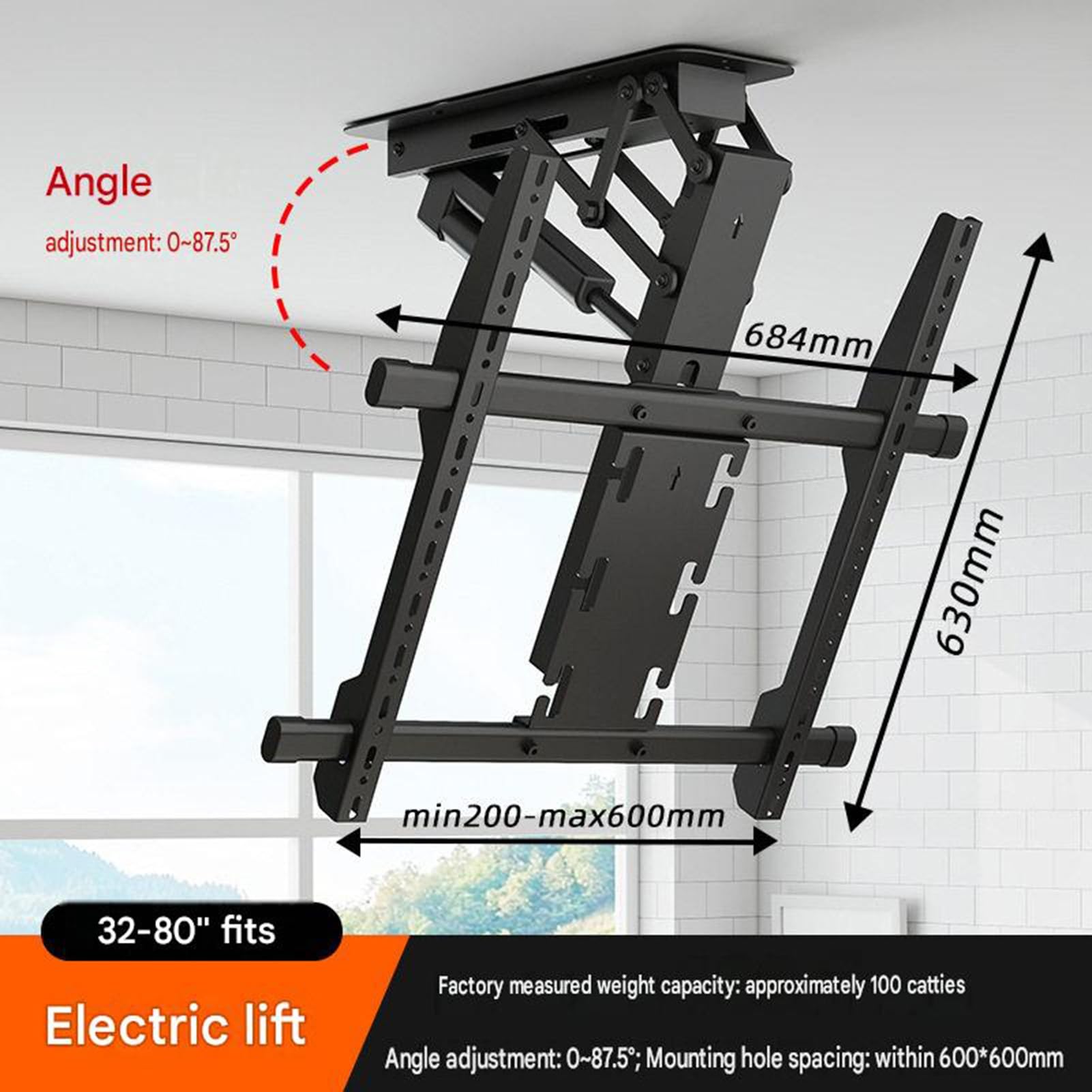 Soporte De Techo Eléctrico For TV, Aleta con Control Remoto, Elevación For Control Remoto, Soporte De Techo Oculto Plegable Y Giratorio, 32-80 Pulgadas