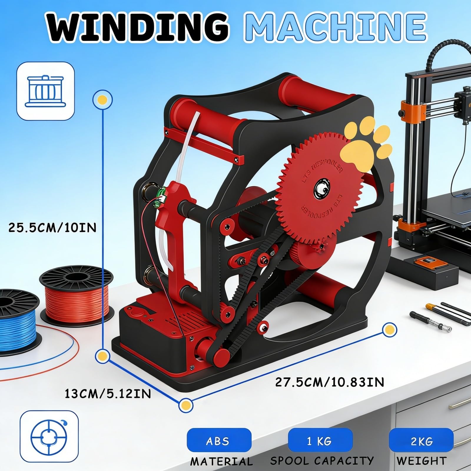 Bobina de filamento 3D, máquina rebobinadora eléctrica con parada automática, carrete universal de 1 kg, recarga sin enredos, para PLA PETG, ABS, TPU