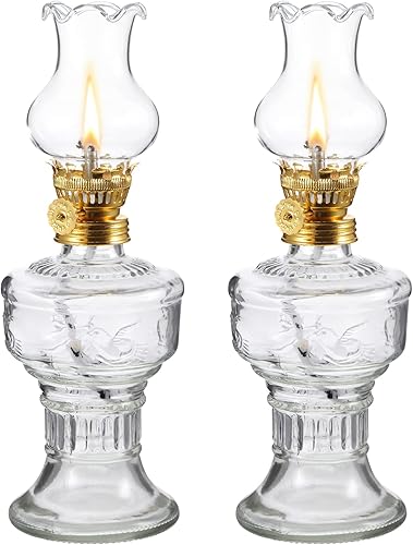 Hortsun 2 lámparas de aceite de cámara pequeña, lámpara de queroseno transparente de vidrio vintage para interiores, lámpara decorativa de huracán,