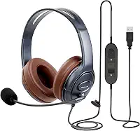 EMAIKER Fones de ouvido USB com cancelamento de ruído com microfone e controles em linha para ditado de dragão, fones de ouvido de PC para trabalho de escritório em casa, Skype, Teams, Zoom Meeting,
