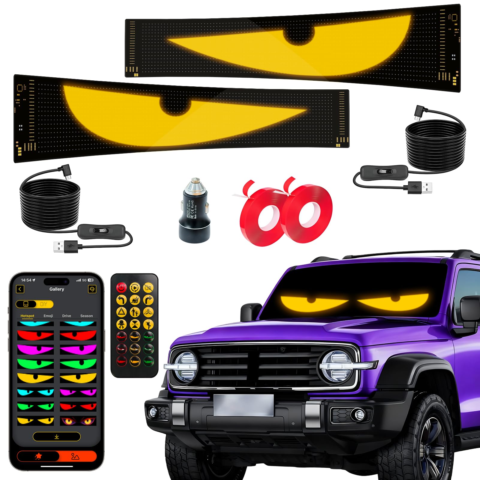Photo 1 of 2PCS Led Eyes for Truck Windshield - 23"x5" Dual Screen Sync Devil Eyes