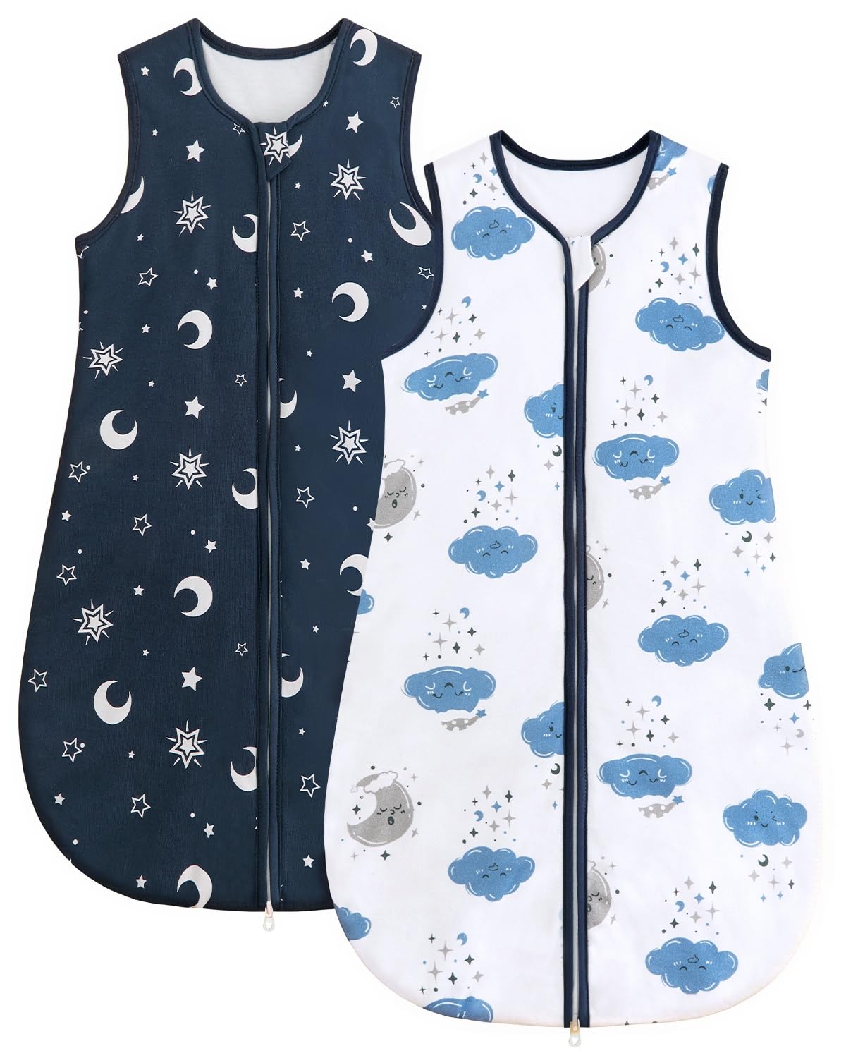 WYTbaby Baby Schlafsack 1,5 Tog 2er Pack, 100% Baumwolle Warmer Ganzjahres Babyschlafsack Marineblauer Stern 18–24 Monate