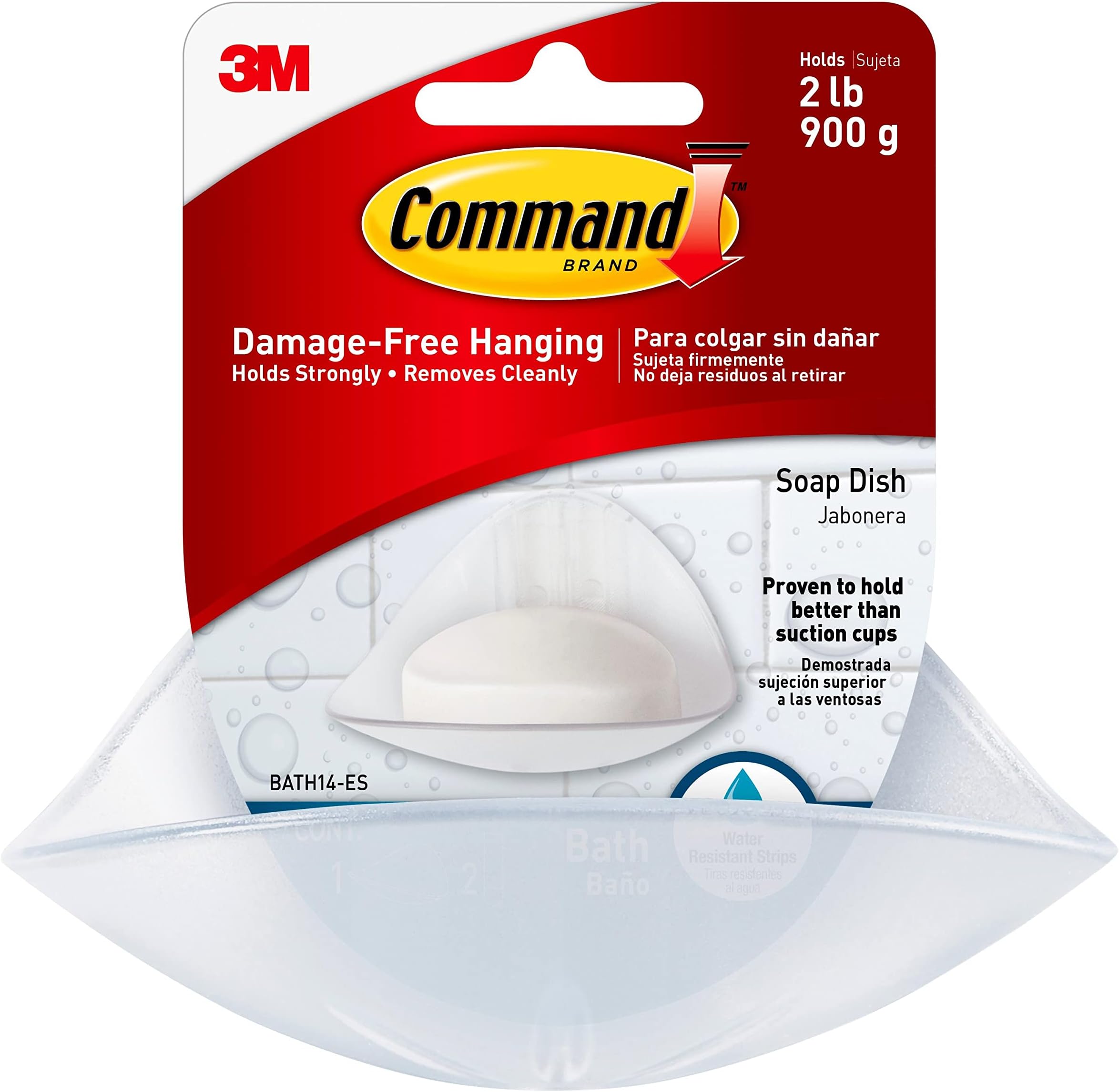 Bath Soap Dish With Water-Resistant Adhesive, 2 lb Capacity, 1 Dish, 2 Strips, BATH14-ES