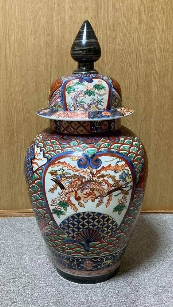 古伊万里 特大 沈香壺62cm 色絵鳳凰花鳥骨董品古美術品 蓋付き壺