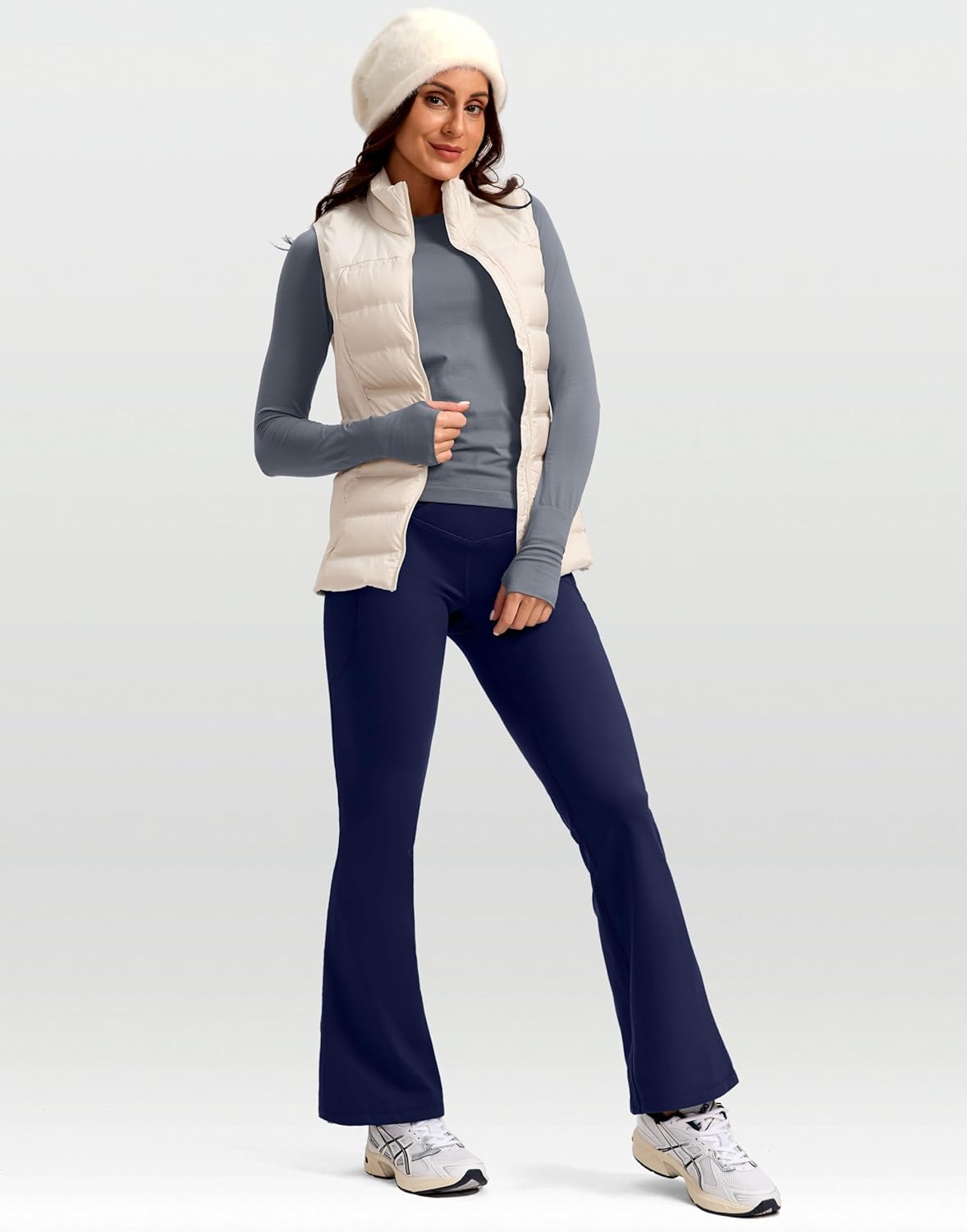 SANTINY Women's Fleece Lined Pants with Pockets Crossover Yoga Pants 28.5"/30.5"/32" Thermal Warm Flare Leggings for Women - Image 3