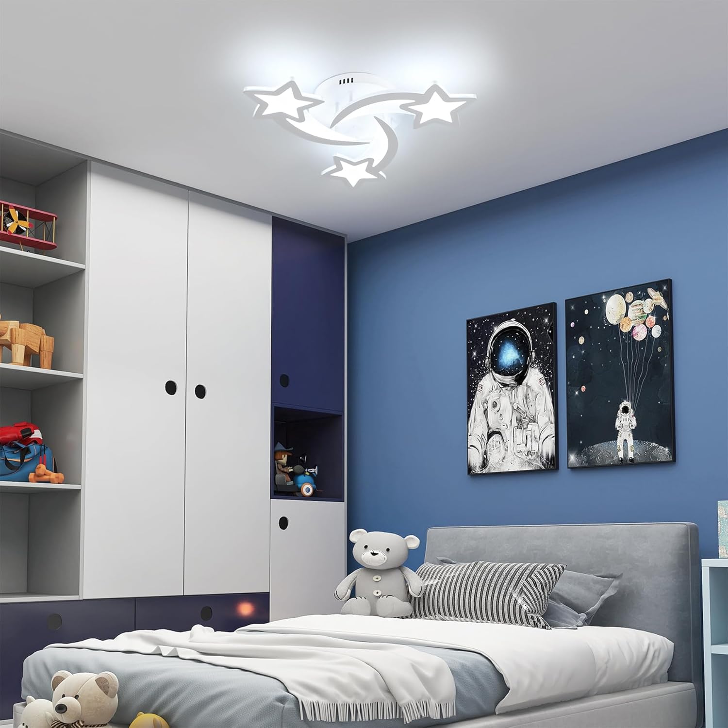 DELIPOP Kids Room Ceiling Light, 30W Dimmable Modern Ceiling Light, 3 Stars Shape Flush Mount Ceiling Lights for Bedroom Living Room Dining Room