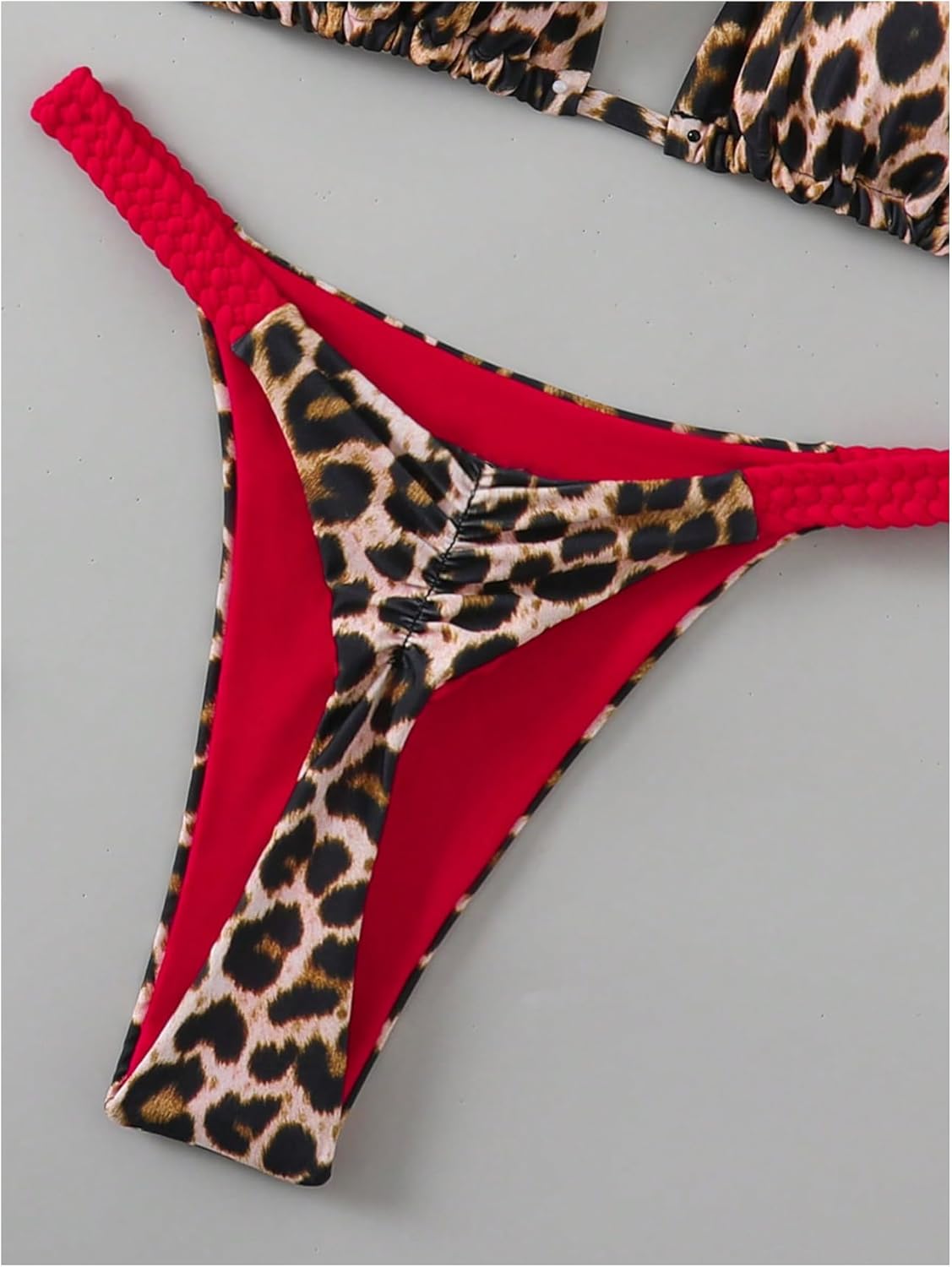 Floerns Women's 2 Piece Cheetah Print Bikini Set Halter String High Waist Thong Bathing Suits - Image 3