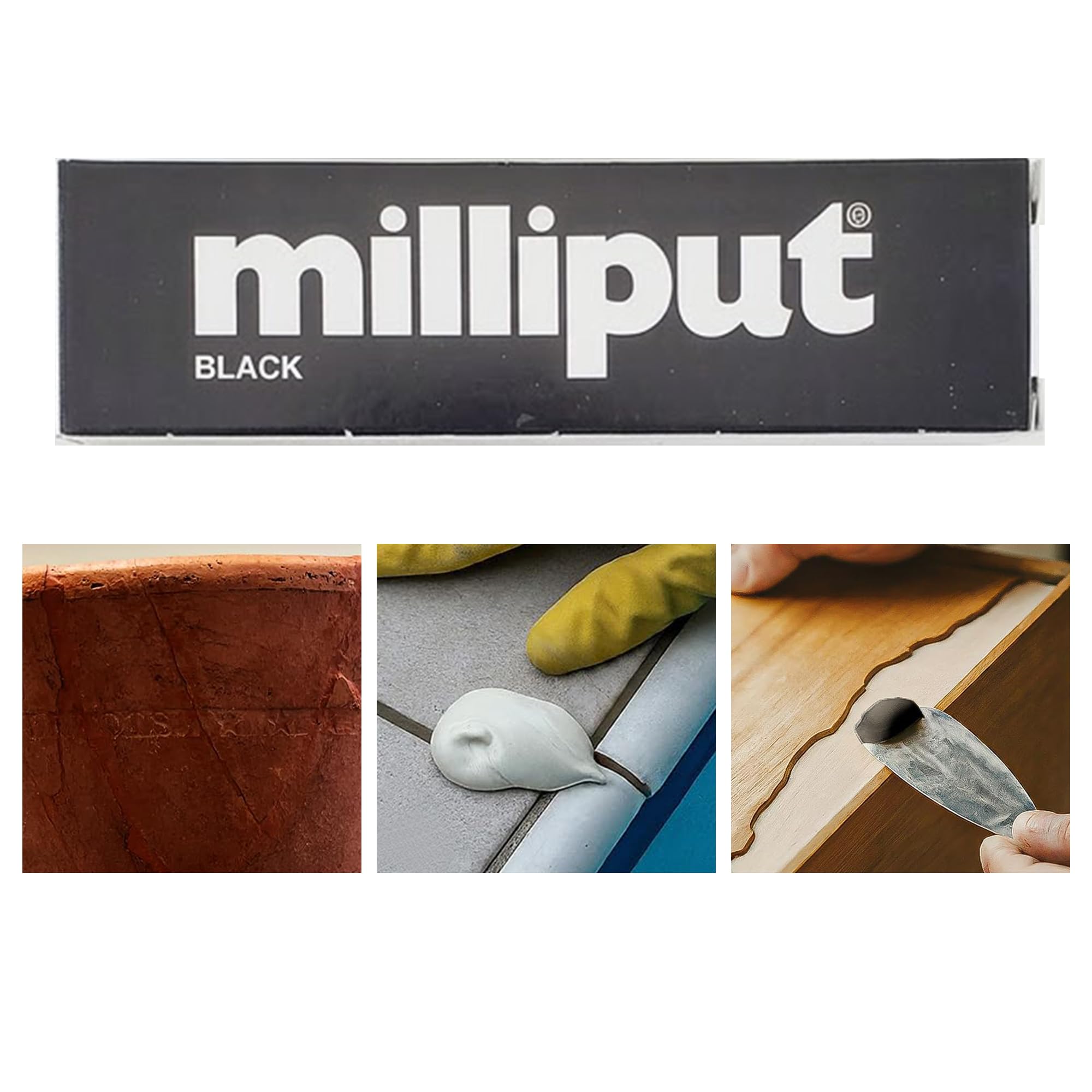 Milliput Black Epoxy Putty Stick, Multi-Purpose Modelling & Repair Putty, Strong Adhesive Filler for Metal, Wood, Plastic & Ceramics, Sandable, Drillable & Waterproof DIY Repair Compound