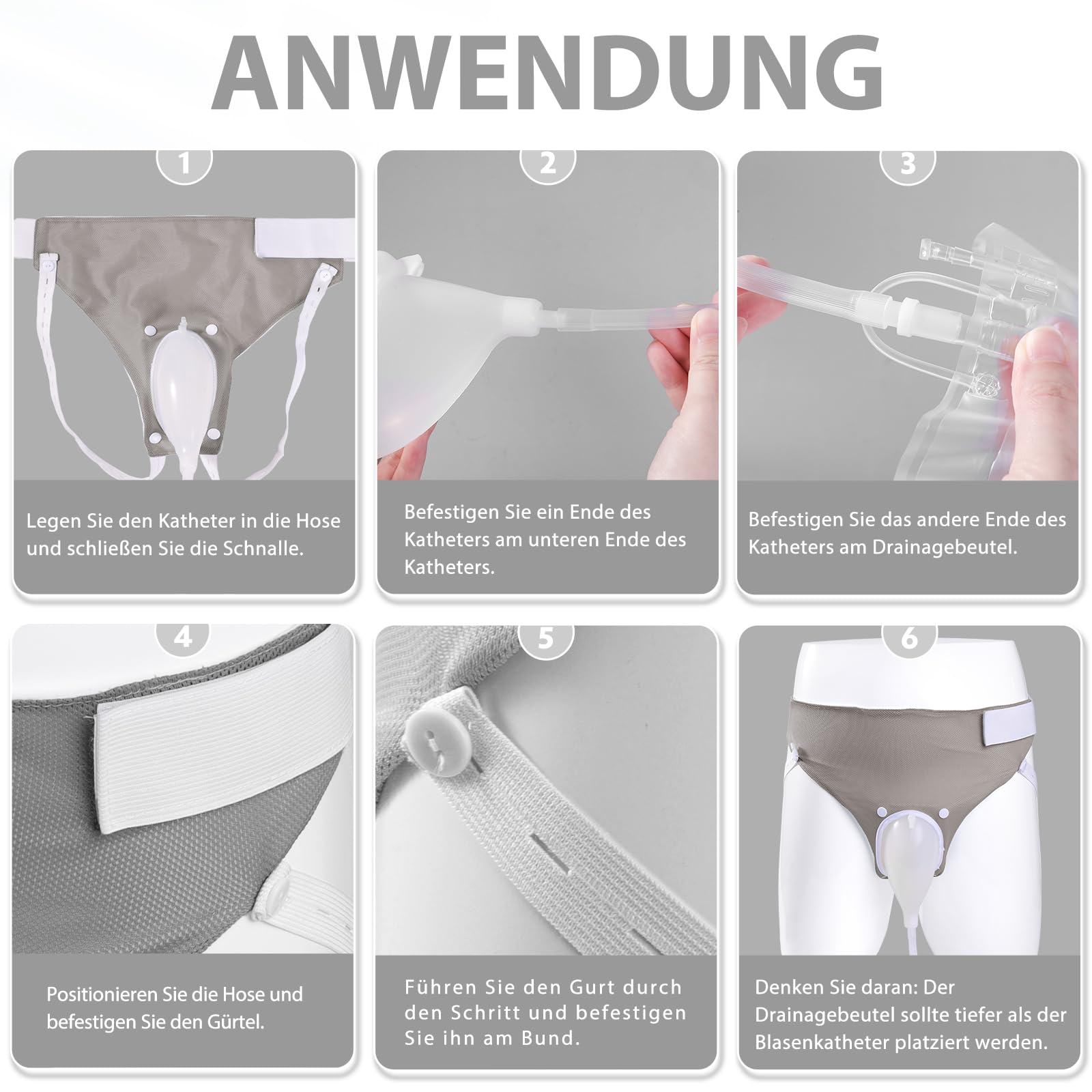 Urindrainagebeutel, Silikon Urinsammler, Urinal Pee Halter, Tragbare Inkontinenzhose, grey Bolsa de drenaje de orina para hombres mayores, colector de orina