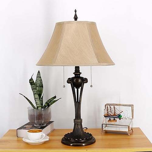 Miniatura 3 de Farmhouse Table Lamp Antique Resin Base Traditional Rustic Mid-Century Large Desk Lamp 27 Inch Tall for Living Room Office Bedroom