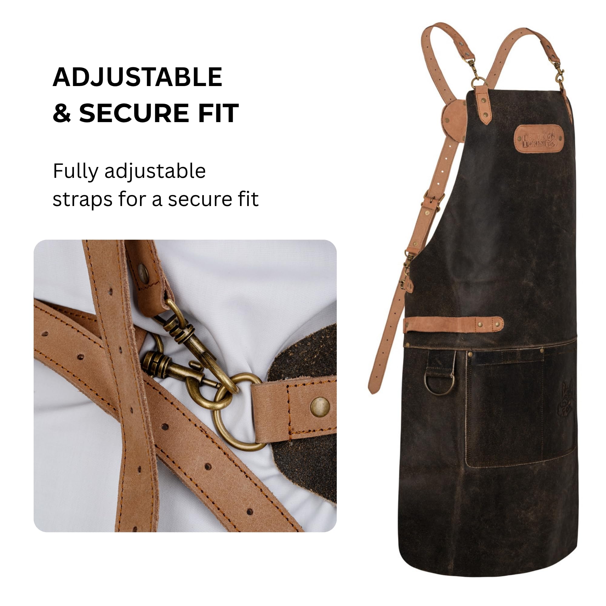 Delantal de piel de búfalo para barbacoa, Negro Lavado, Talla única