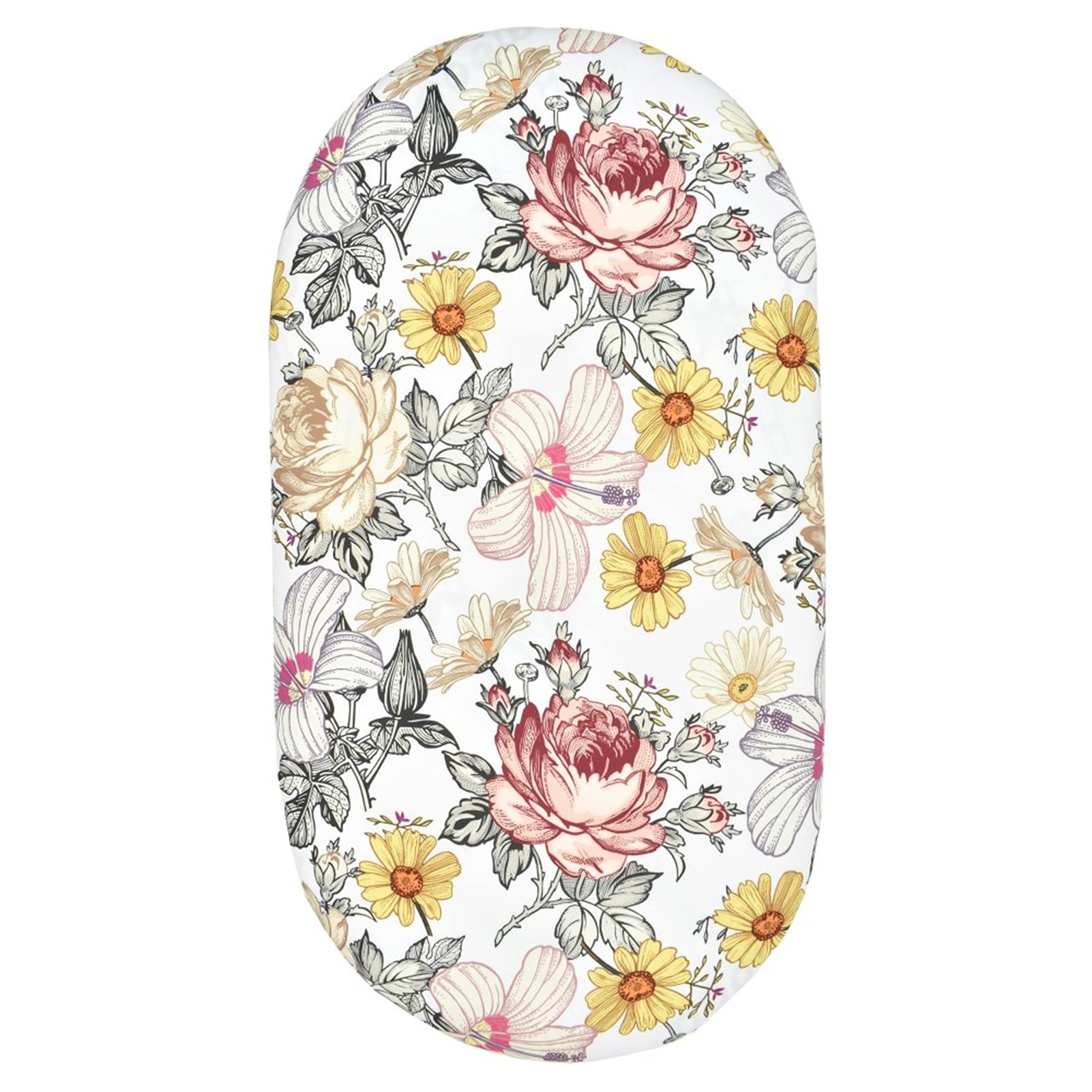GYMNASTIKA Super-Soft Cradle Sheets Bassinet Pad Cover Floral Print Removable Skin Friendly Baby Bassinet Sheets for Infant Accessories for Boys Girls Oval Fitted, Baby Sheets Flowers