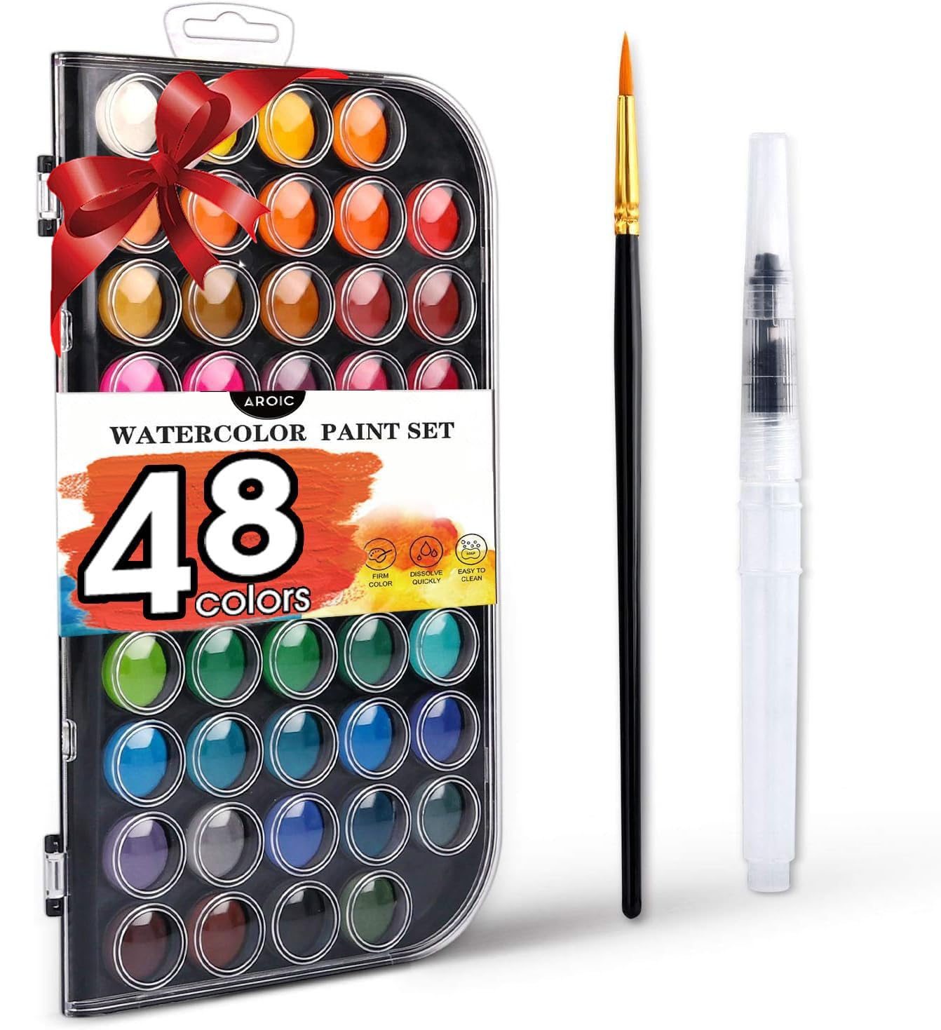 AROIC 48 Colors Watercolor Paint,Washable WaterColor Paint Set with a Refillable Water Brush Pen Travel Art Kit for Beginners & Artists Birthday Gift for Art Lovers 12 years old+