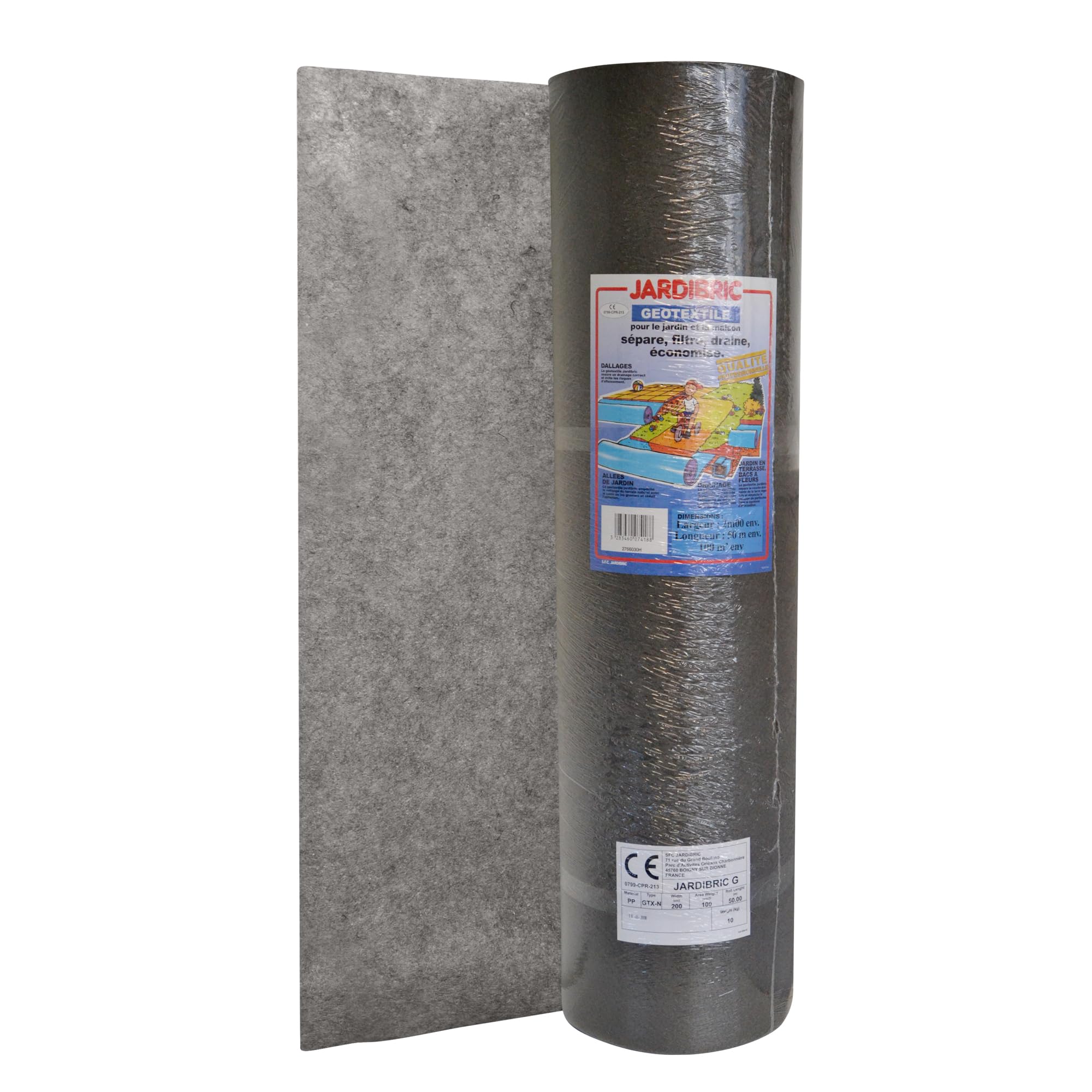 Jardibric - Rollo geotextil de malla antimalezas polipropileno, 2 x 50 metros, 100 gr/m², conserva la integridad del terreno natural, evita la mezcla indeseable
