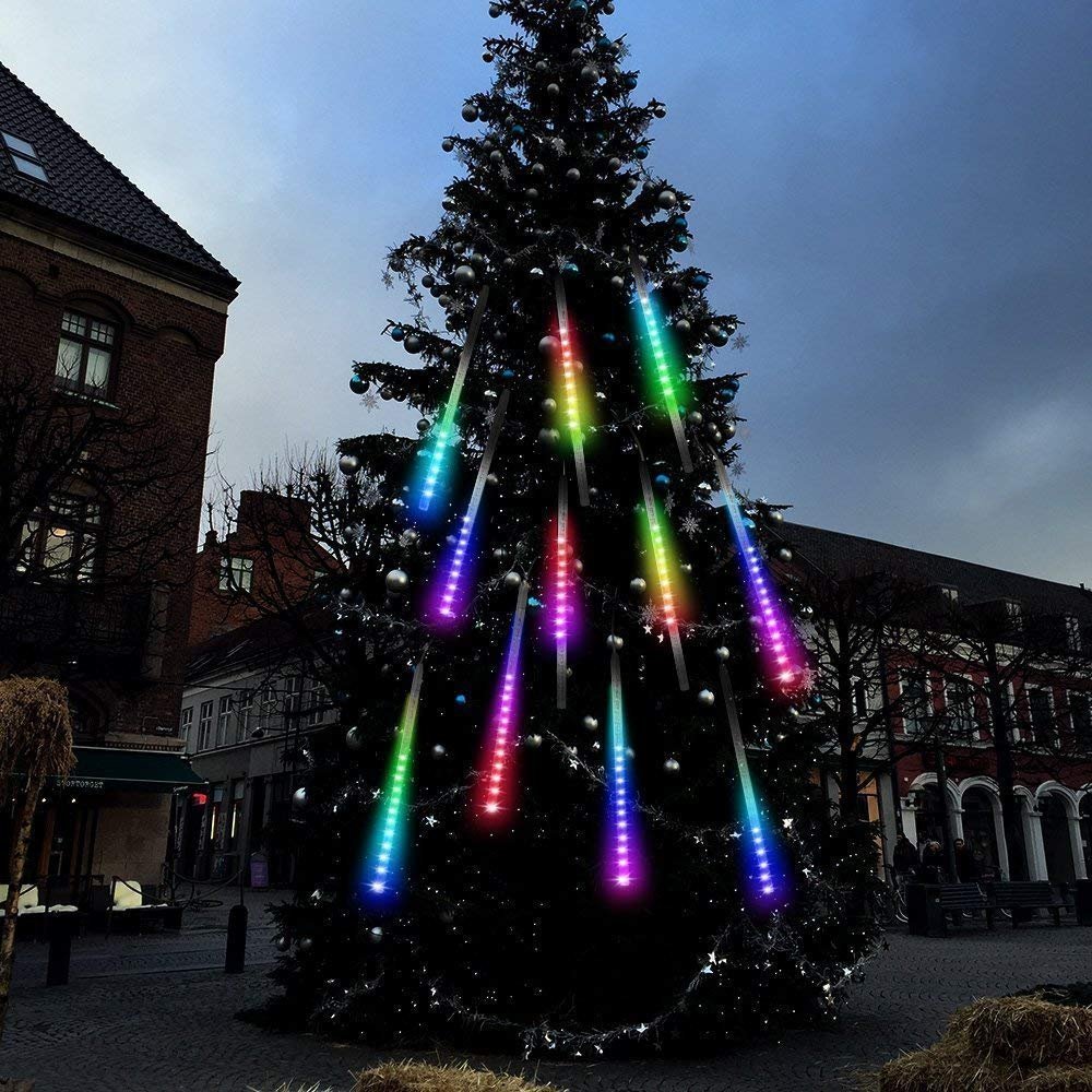 EOANT Meteor Schauer Regenlicht, Solar 360LED im Freien Weihnachten Regenlicht Schneeflocke Eis String Licht 10 Rohre 30cm Weihnachtsgarten Hochzeitsfeier Baum Balkondekoration (Multicolor)