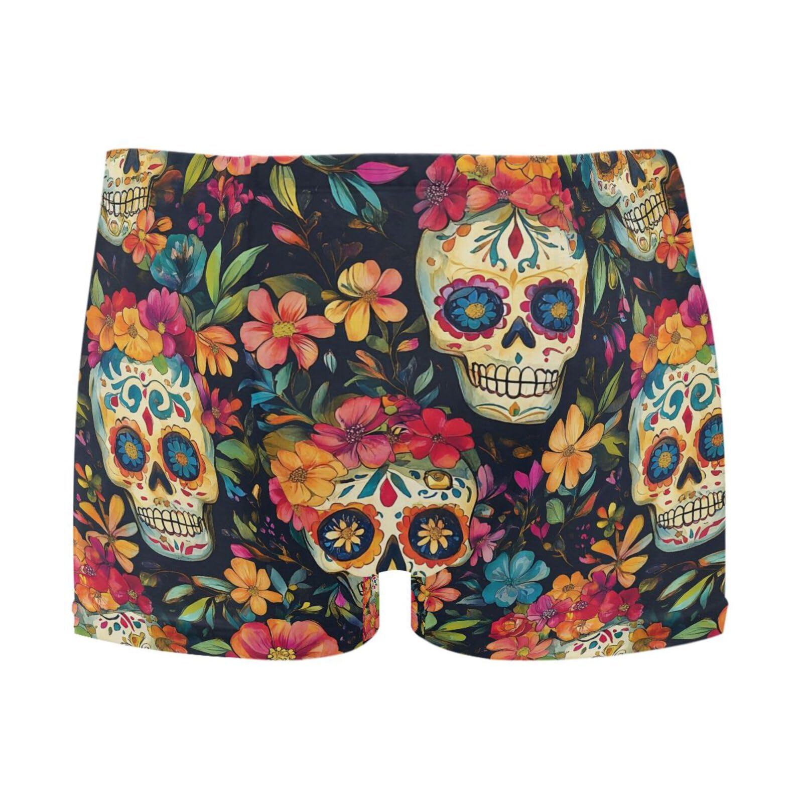 UMIRIKO Sugar Skulls Flowers Men's Swim Trunk Square Leg Swimsuit Swimwear Swim Briefs for Men 2XL 202c0073