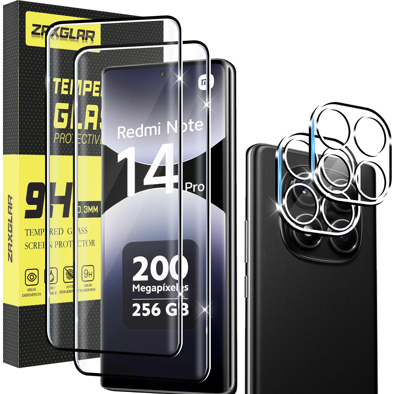 Pellicola Vetro Temperato per Xiaomi Redmi Note 14 Pro 5G(Non per 4G)/Xiaomi Poco X7 5G, 2 Pezzi Pellicola Protettiva e 2 Pezzi Pellicola Fotocamera, Durezza 9H,Anti Graffio, Anti-Impronte
