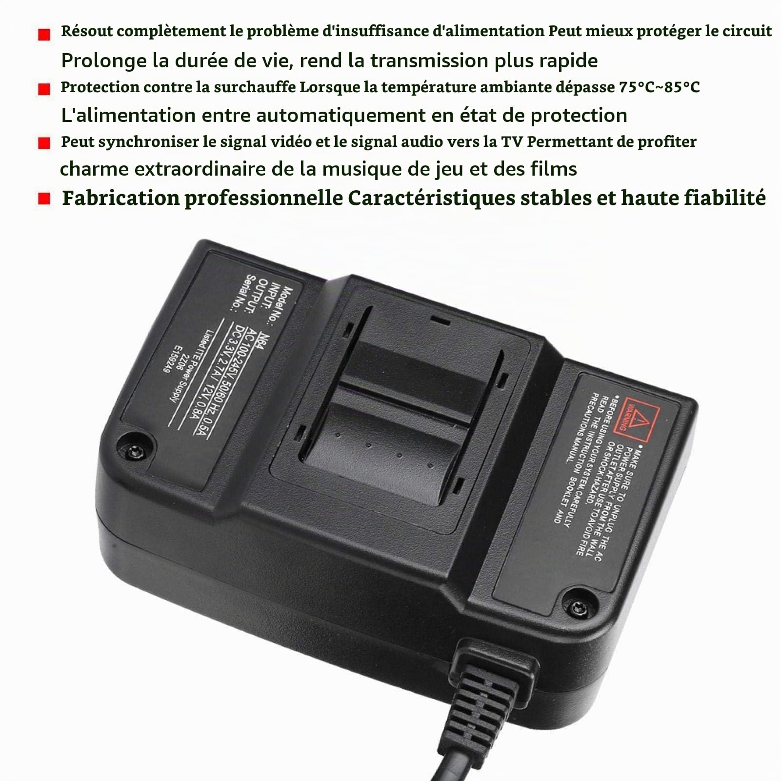 Transformateur d'alimentation N64, Adaptateur Secteur Universel Chargeur Adaptateur Convertisseur Audio Compatible pour Câble Vidéo AV 100-240 V (EU)