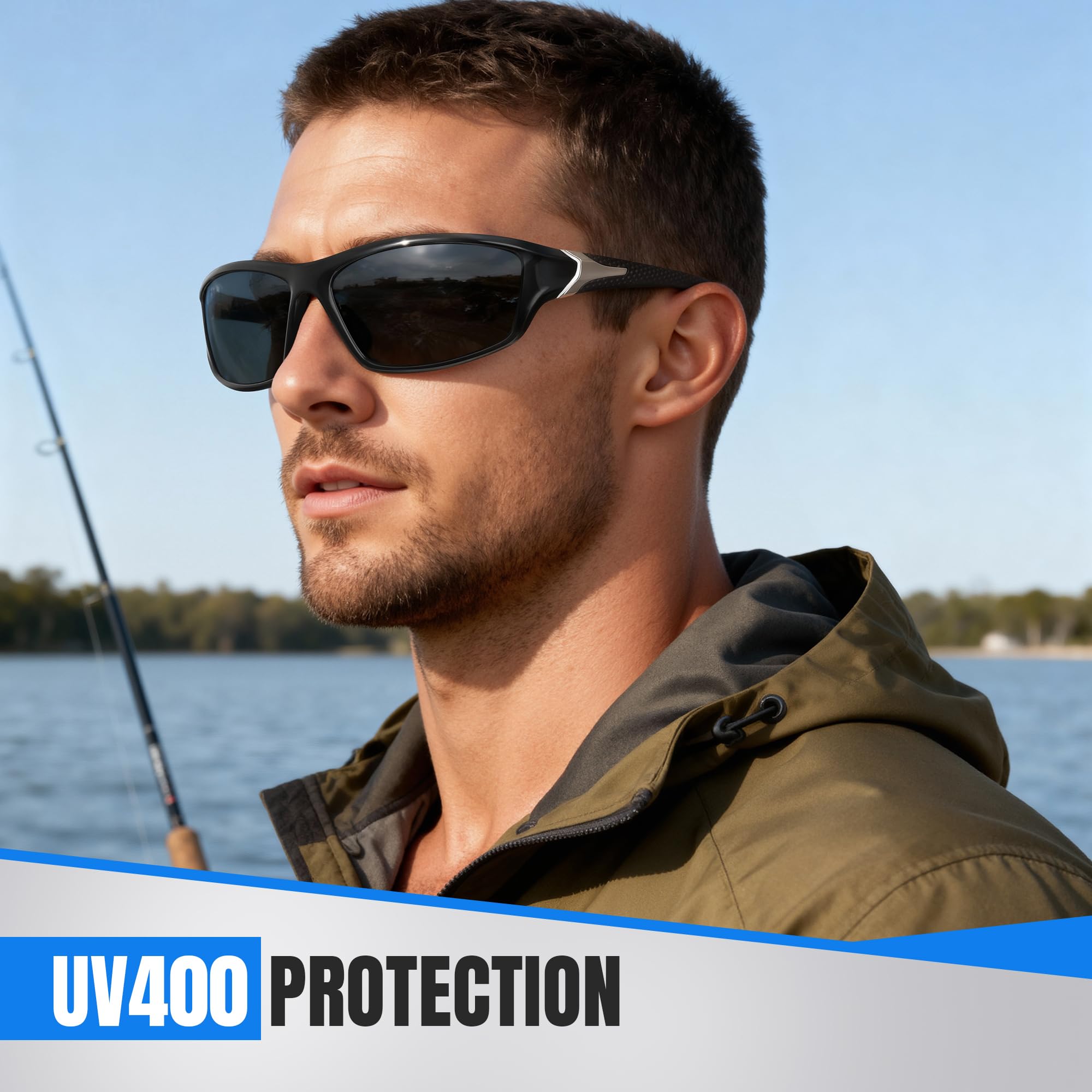 Occhiali da sole sportivi polarizzati da uomo, avvolgenti, protezione UV, per pesca, ciclismo, guida
