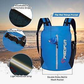 Piscifun Dry Bag Waterproof, Floating Dry Backpack, Lightweight Waterproof Dry Bag with Waist Pouch and Phone Case for Kayaking, Camping, Beach, Boating & Swimming for Men & Women Light Blue 20L